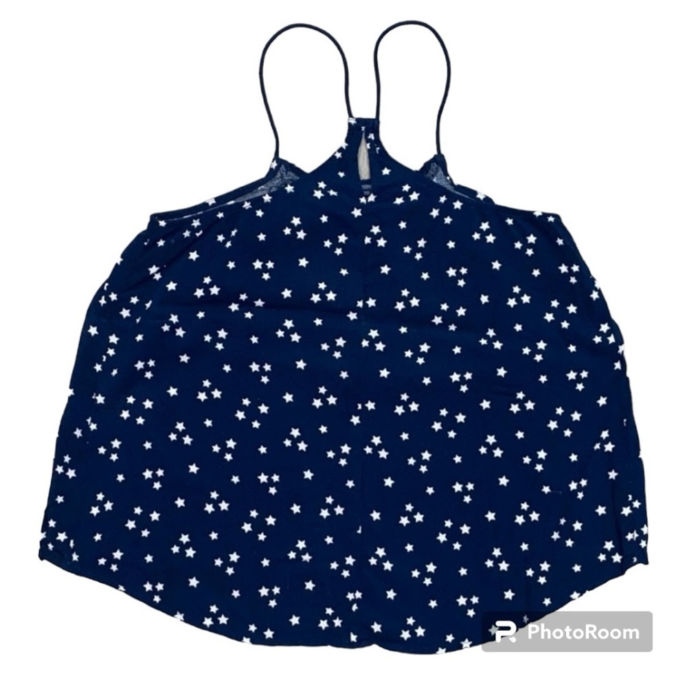 🌷 NOBO Blue with White Star Cropped / Spaghetti Strap Racerback Tank Top - Picture 2 of 5